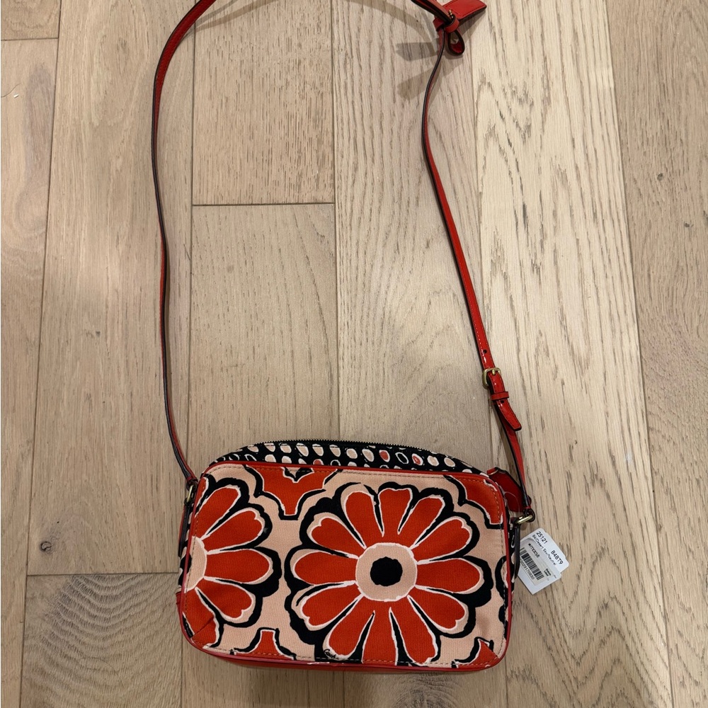 Coach Red and Black Crossbody Bag with Floral Design